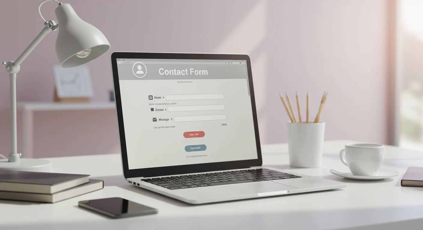 Modern office desk with laptop, representing contact and communication